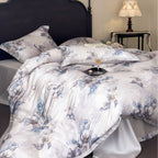 Luxurious satin bedding with floral watercolor print