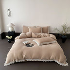Linen-Cotton Duvet Cover Set with Crochet Lace Edge and Washed Finish