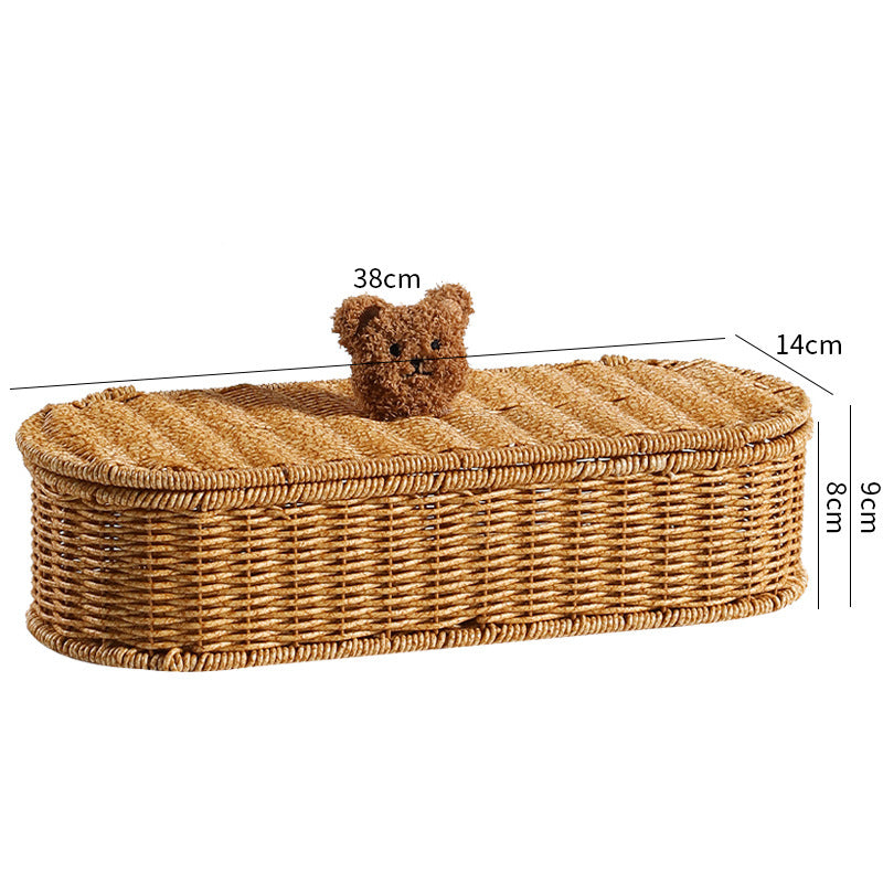 Decorative Woven Storage Box With Cute Bear Lid