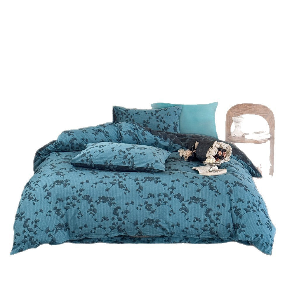 Premium cotton bedding set with floral all-over woven texture and light quilting