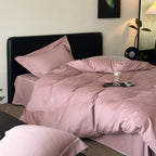 Modern cotton satin bed linen set with embroidered logo, extra soft hotel finish and zipper