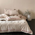 Embroidered Linen-Cotton Duvet Cover Set with Pine Branch Design & Zigzag Border