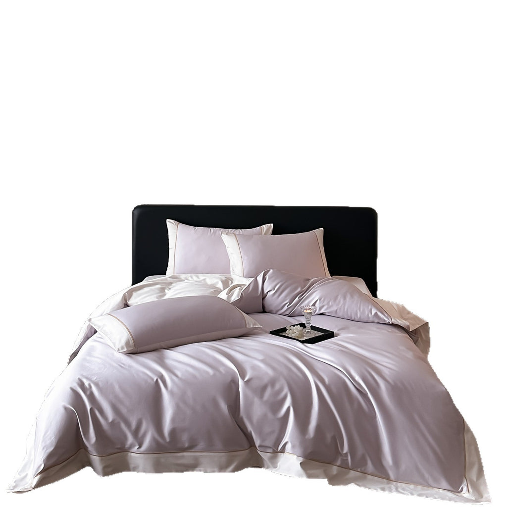 Premium cotton satin bedding set with fine contrast piping and hotel closure