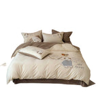 Children's bedding set with embroidered dog motifs and extra soft cotton satin