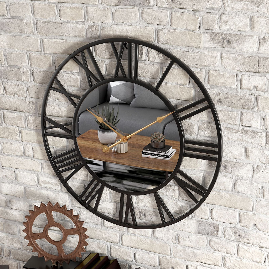 Vinantica | Metal Vintage Large Size Wall Clock with Mirror 39cm