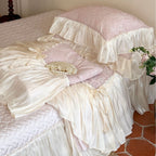 Luxurious Ruffled Bedding Set made of Satin with Duvet and Bedskirt
