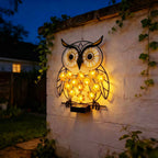 Metal Owl Wall Art With Solar Powered LED Floral Lights And Iron Frame Vinantica