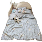 Kids bedding set with lightweight quilted blanket and cute animal print