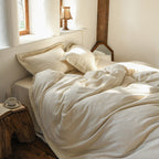 High-quality linen bedding set with lace trim & fitted sheet