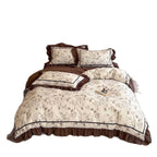 Floral cotton bedding set with ruffles and fine piping