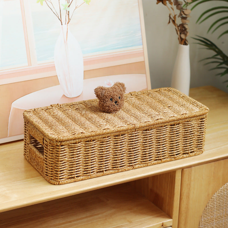 Decorative Woven Storage Box With Cute Bear Lid