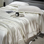 Satin-Duvet cover set with woven check jacquard and decorative border