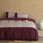 Romantic cotton satin bedding set with ruffled bed skirt and floral print