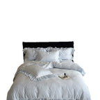 Luxurious satin bedding set with ruffles and fine bow jacquard