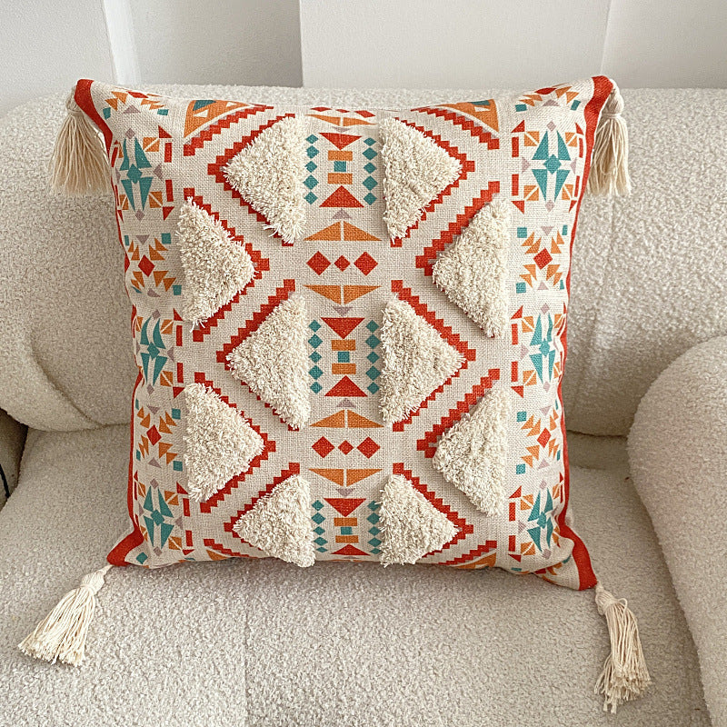 Boho lined fringe throw pillow cover