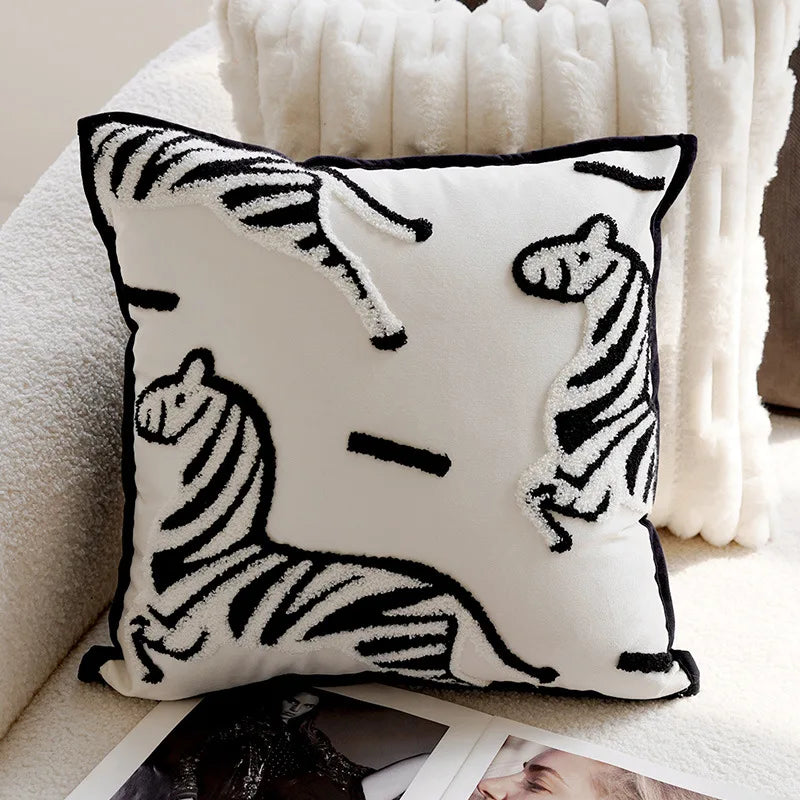 Plush Embroidered Nordic Cushion Covers Modern Simple Woven Cute Animal Design Throw Pillow Cover For 45x45cm Sofa Cushions | Vinantica