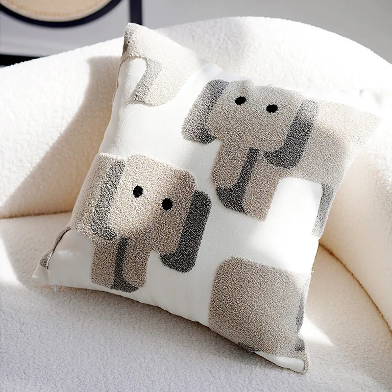 Plush Embroidered Nordic Cushion Covers Modern Simple Woven Cute Animal Design Throw Pillow Cover For 45x45cm Sofa Cushions | Vinantica