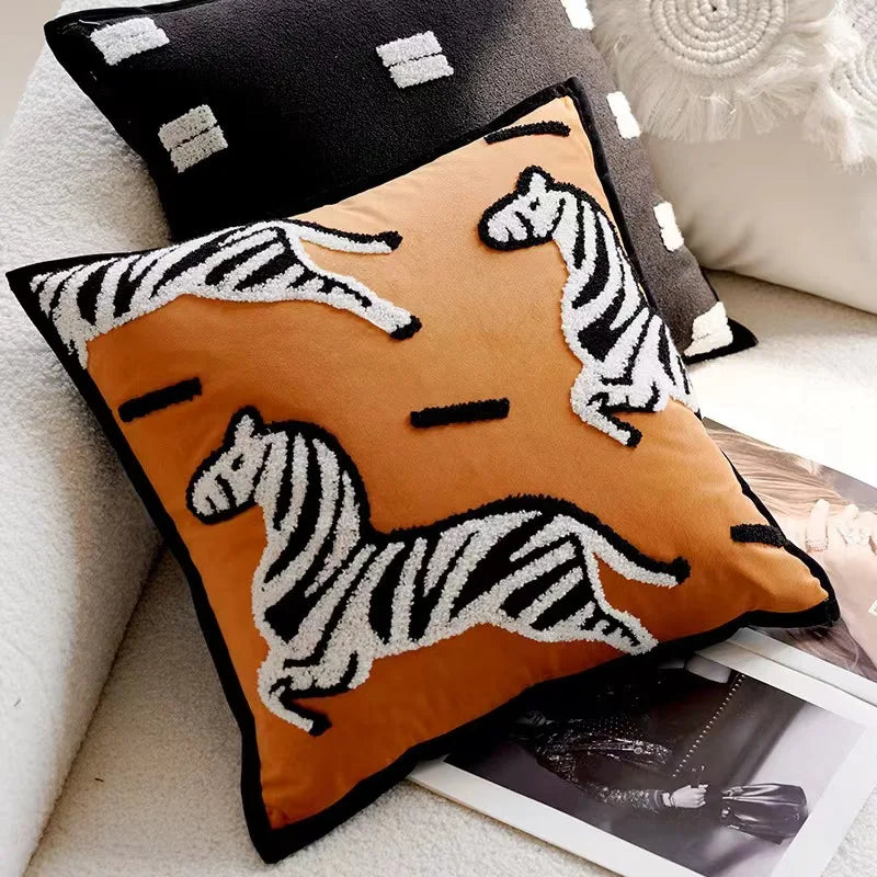 Plush Embroidered Nordic Cushion Covers Modern Simple Woven Cute Animal Design Throw Pillow Cover For 45x45cm Sofa Cushions | Vinantica