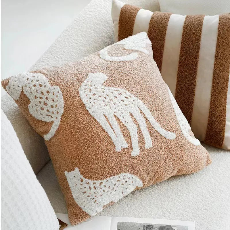 Plush Embroidered Nordic Cushion Covers Modern Simple Woven Cute Animal Design Throw Pillow Cover For 45x45cm Sofa Cushions | Vinantica