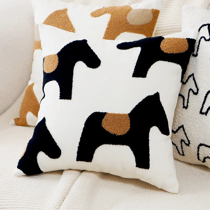 Plush Embroidered Nordic Cushion Covers Modern Simple Woven Cute Animal Design Throw Pillow Cover For 45x45cm Sofa Cushions | Vinantica