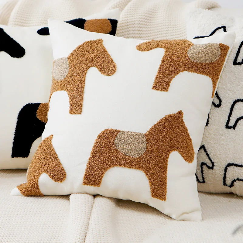 Plush Embroidered Nordic Cushion Covers Modern Simple Woven Cute Animal Design Throw Pillow Cover For 45x45cm Sofa Cushions | Vinantica