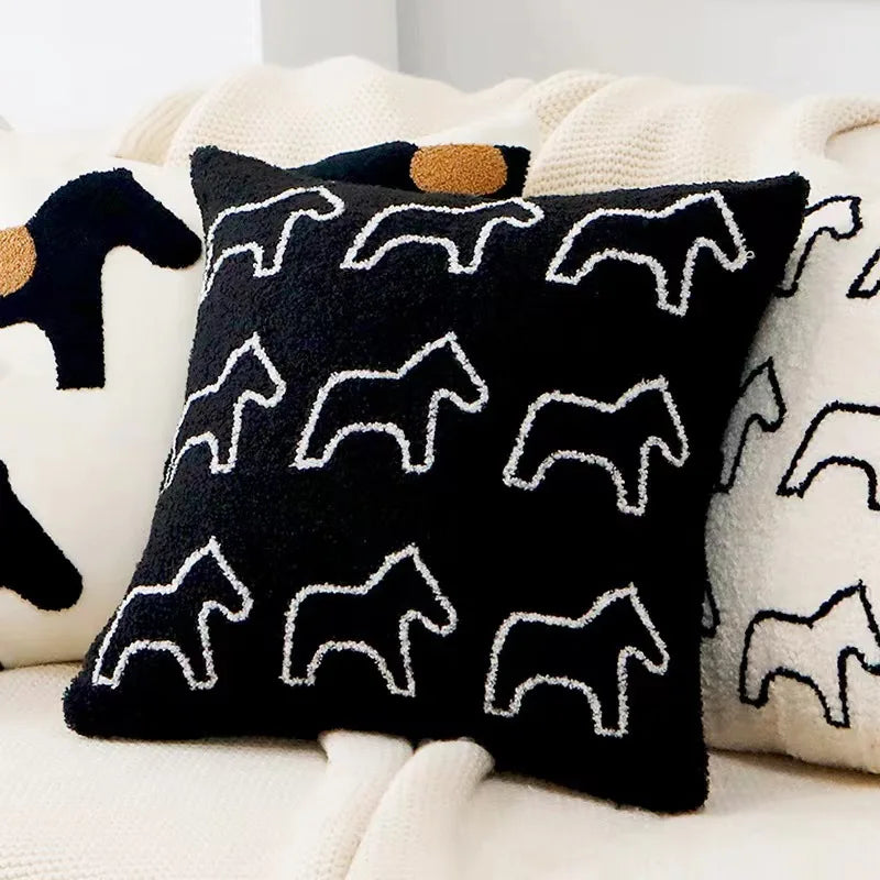 Plush Embroidered Nordic Cushion Covers Modern Simple Woven Cute Animal Design Throw Pillow Cover For 45x45cm Sofa Cushions | Vinantica