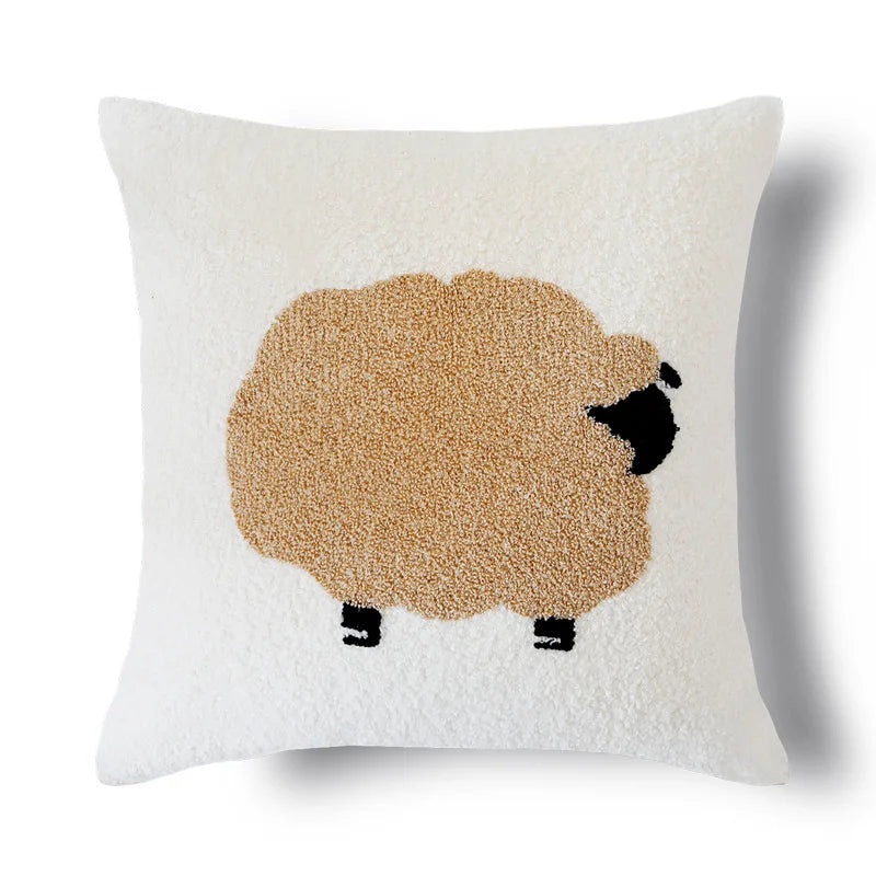 Plush Embroidered Nordic Cushion Covers Modern Simple Woven Cute Animal Design Throw Pillow Cover For 45x45cm Sofa Cushions | Vinantica