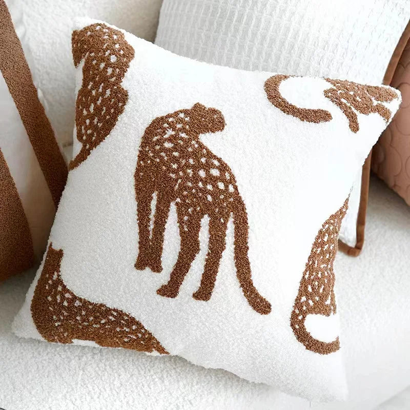 Plush Embroidered Nordic Cushion Covers Modern Simple Woven Cute Animal Design Throw Pillow Cover For 45x45cm Sofa Cushions | Vinantica