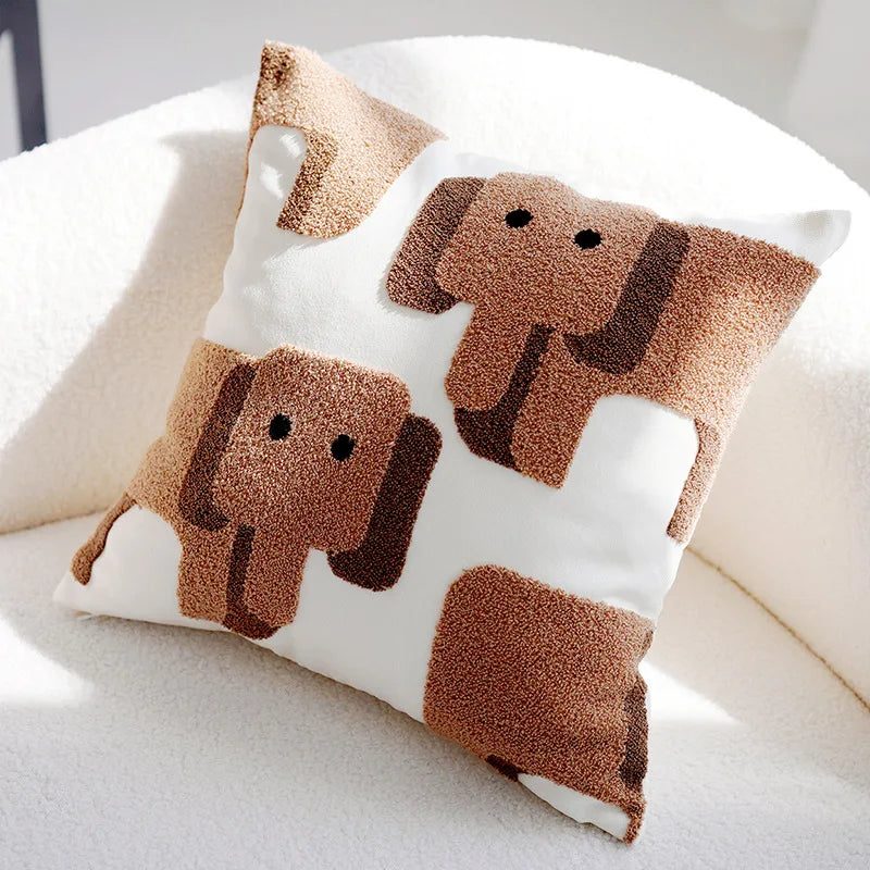 Plush Embroidered Nordic Cushion Covers Modern Simple Woven Cute Animal Design Throw Pillow Cover For 45x45cm Sofa Cushions | Vinantica