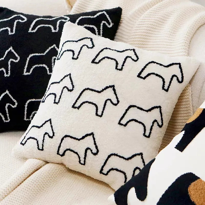 Plush Embroidered Nordic Cushion Covers Modern Simple Woven Cute Animal Design Throw Pillow Cover For 45x45cm Sofa Cushions | Vinantica