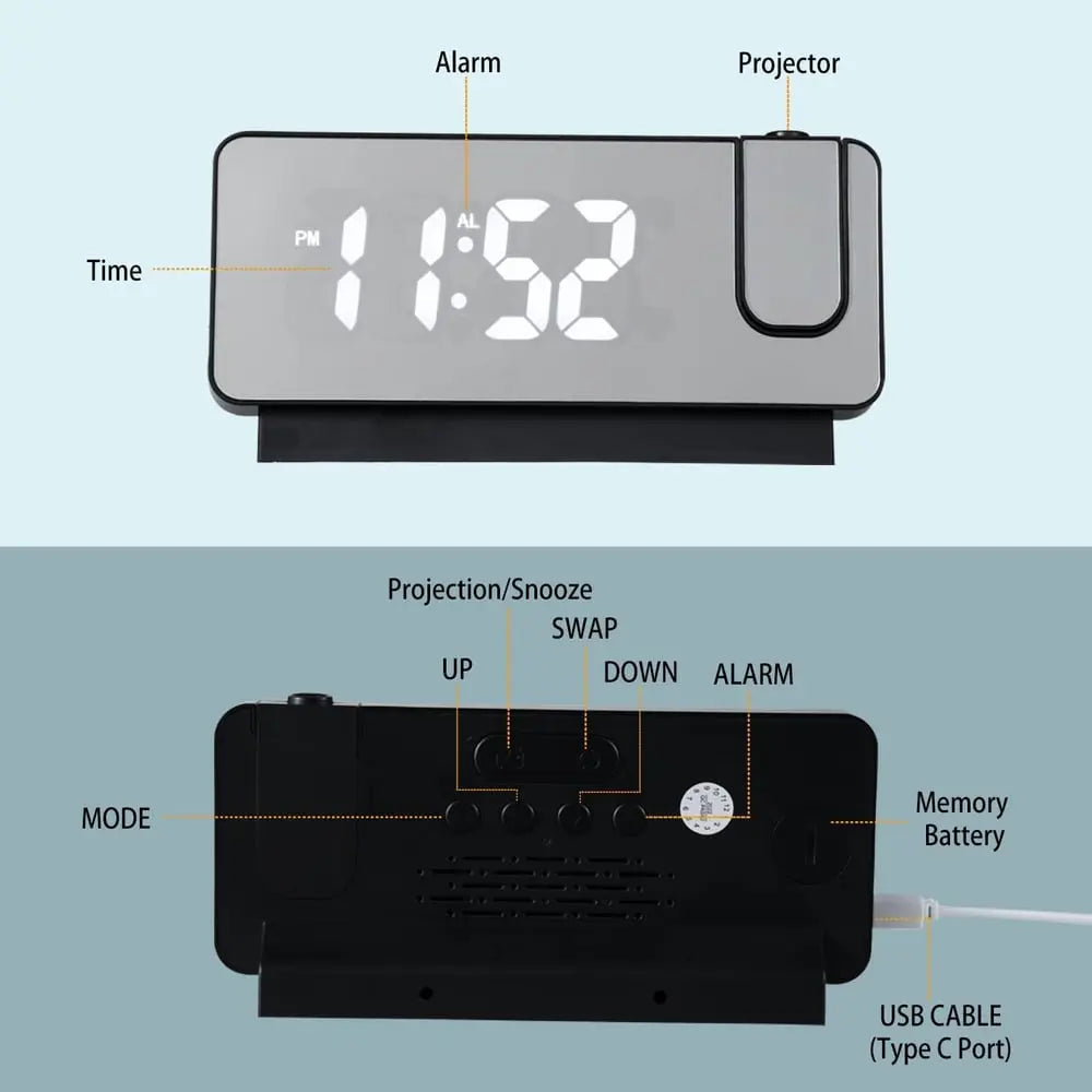 Vinantica | Projection alarm clock with mirror display and large LED screen