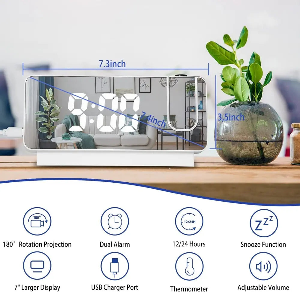 Vinantica | Projection alarm clock with mirror display and large LED screen