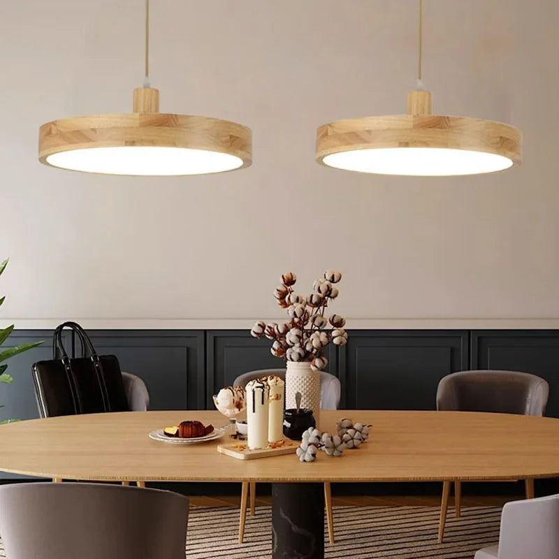 Modern Nordic LED Pendant Light – Wooden Hanging Lamp with 3 Color Options for Dining Room, Bedroom, and Coffee Shop