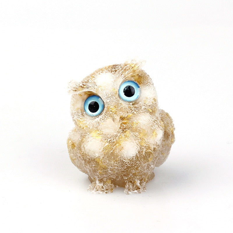 Natural Crystal Owl Figurine: Handmade Collector's Item
