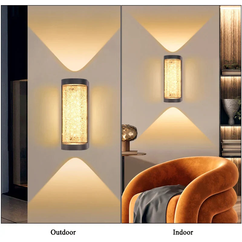 Modern Waterproof LED Outdoor Wall Lamp – Crystal Wall Sconce for Garden, Patio, and Doorway Lighting