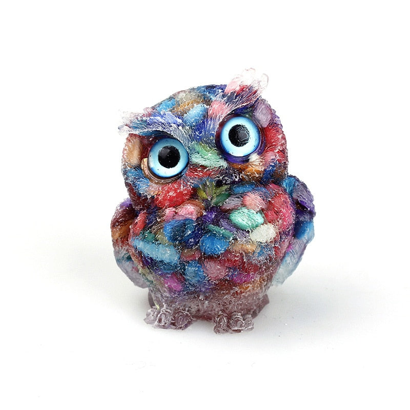 Natural Crystal Owl Figurine: Handmade Collector's Item