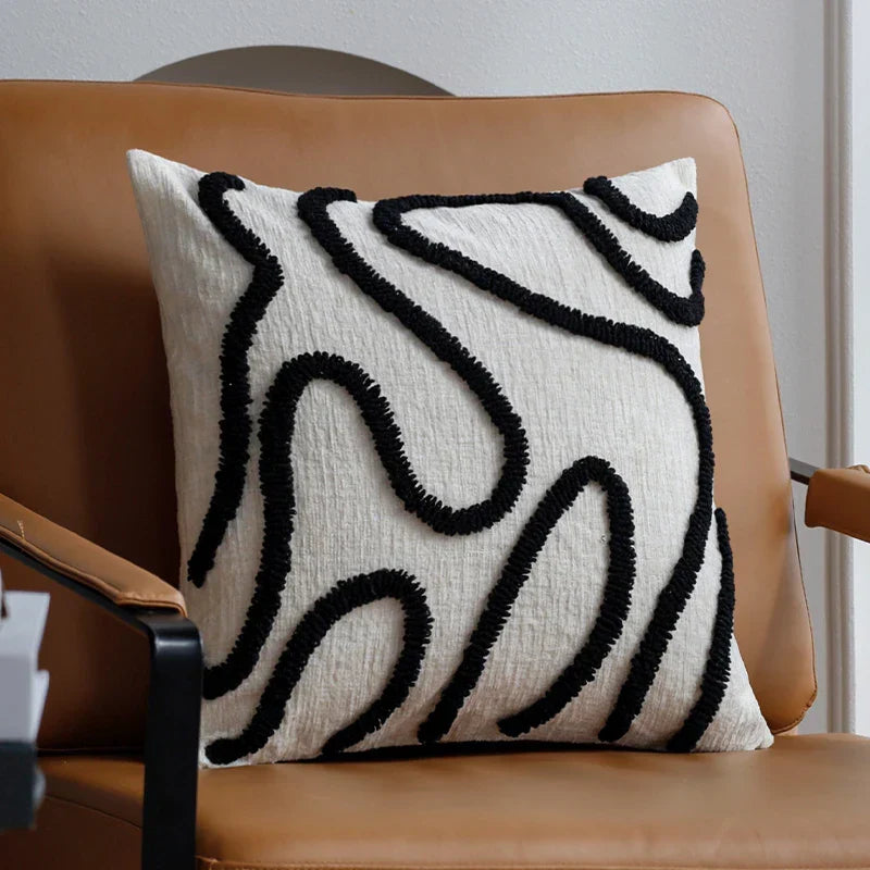 Boho Chenille Cushion with Soft Geometric Lines for Sofa and Living Room