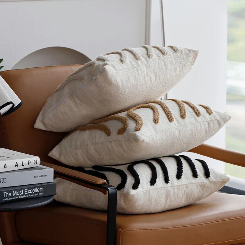 Boho Chenille Cushion with Soft Geometric Lines for Sofa and Living Room
