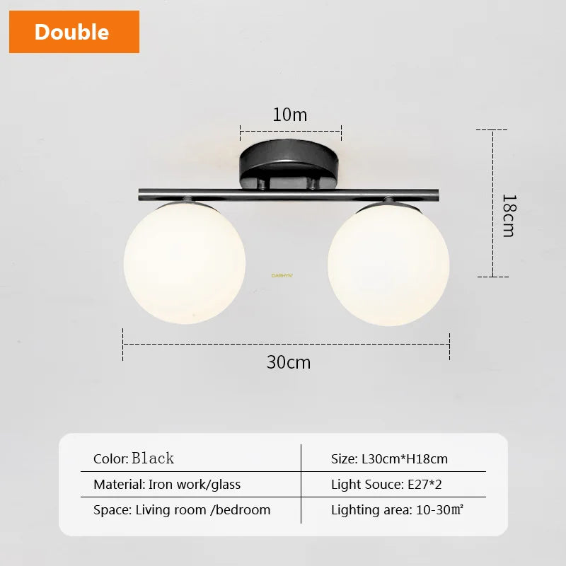 Modern Nordic LED Ceiling Light – Gold Iron and Glass Lamp for Corridor, Aisle, Cloakroom, Balcony, and Bedroom