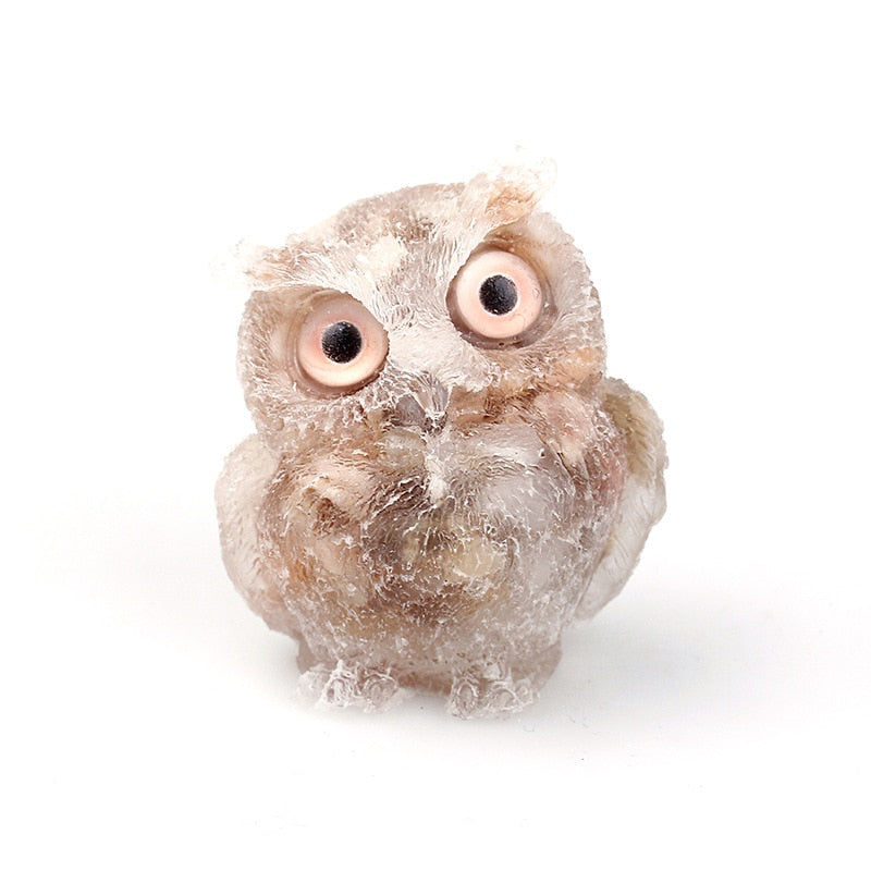 Natural Crystal Owl Figurine: Handmade Collector's Item