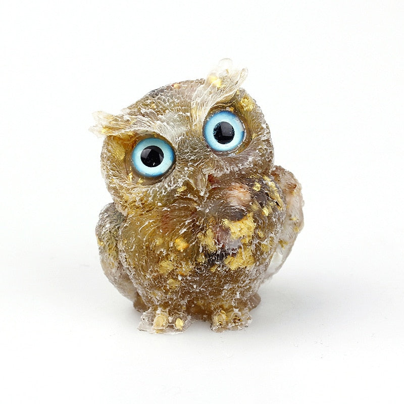 Natural Crystal Owl Figurine: Handmade Collector's Item