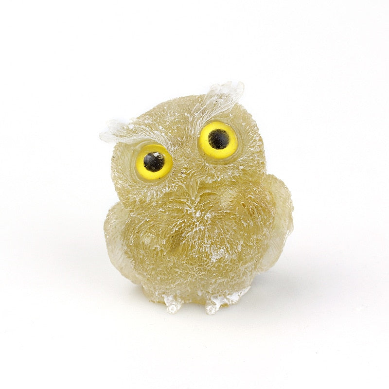 Natural Crystal Owl Figurine: Handmade Collector's Item