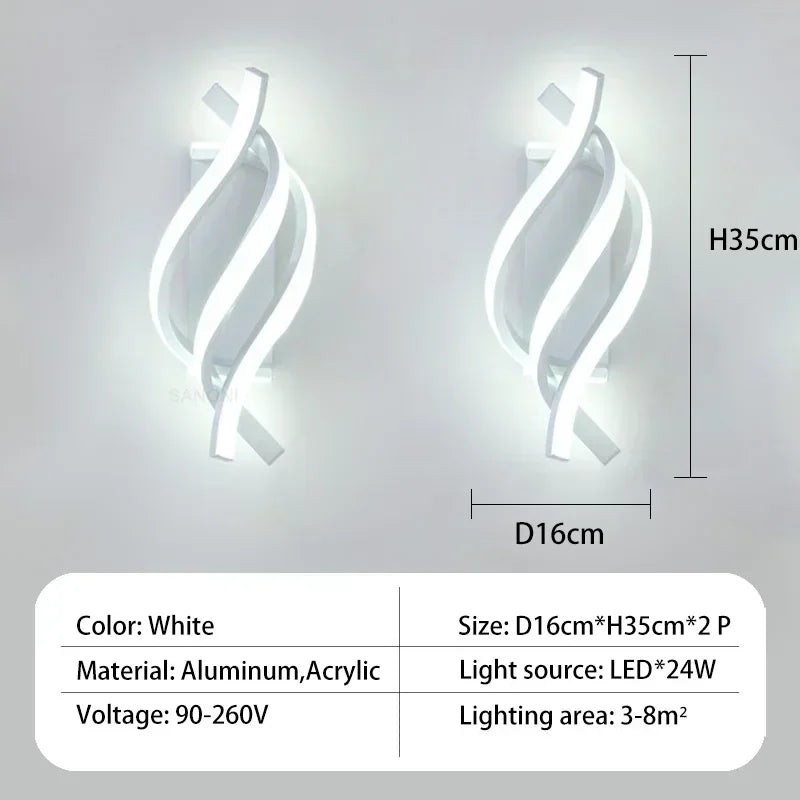 Modern LED Wall Light – Curved Spiral Design Sconce for Living Room, Bedroom, Aisle, and Home Decor
