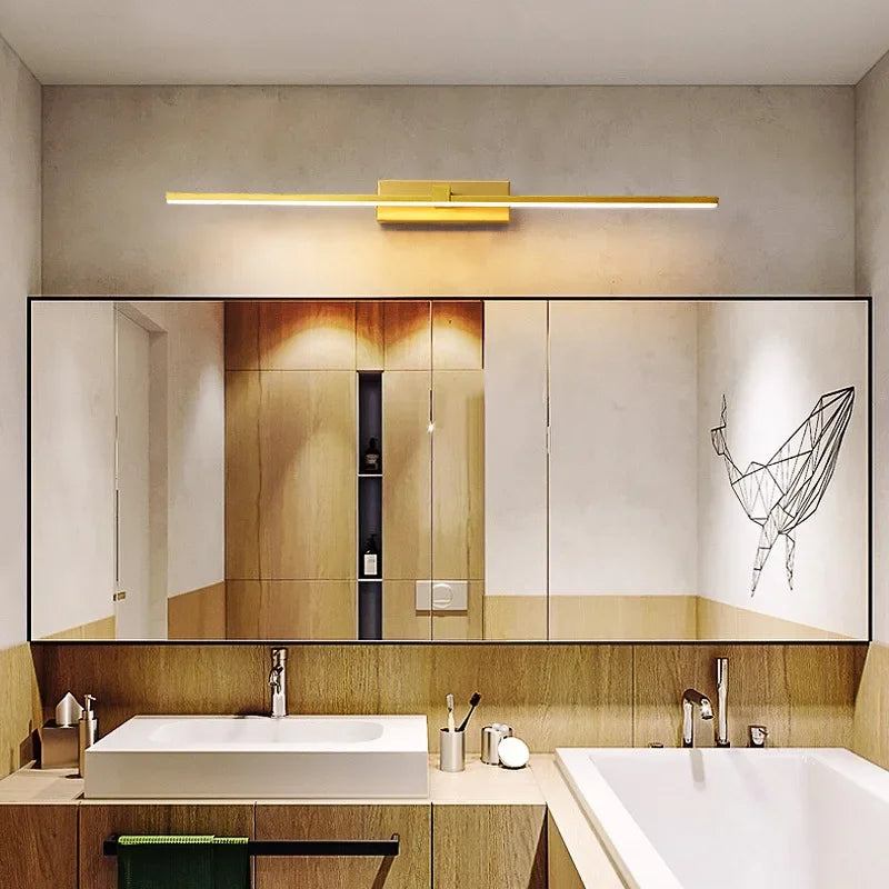 Modern Gold LED Wall Lamp – Bathroom Mirror Light with Touch Switch for Bedroom, Living Room, and Vanity Lighting | Vinantica