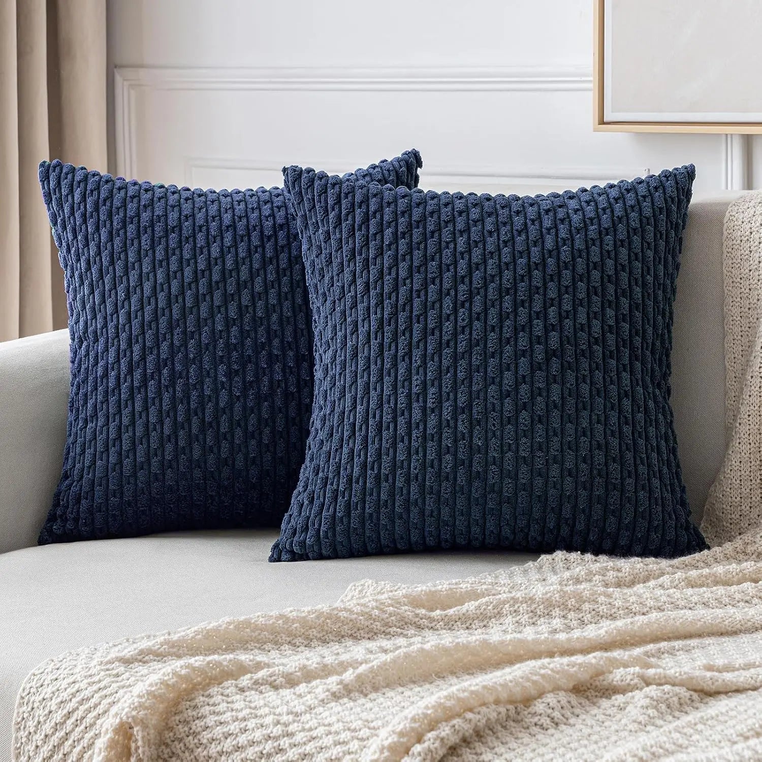 Soft Ribbed Velvet Decorative Pillow with Stripes in Boho Style for Sofa and Bed