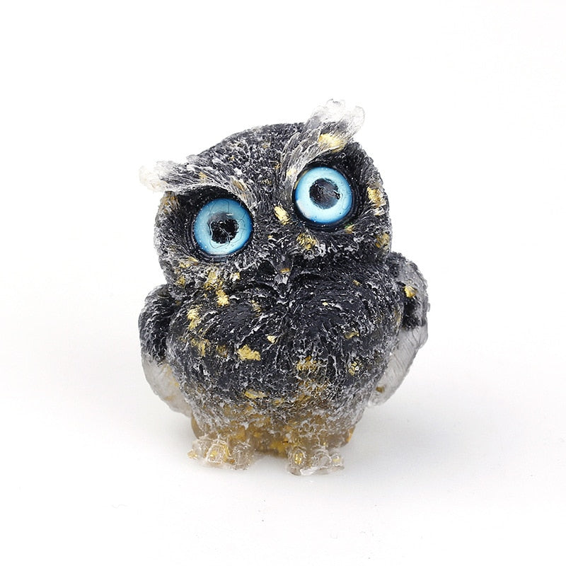Natural Crystal Owl Figurine: Handmade Collector's Item