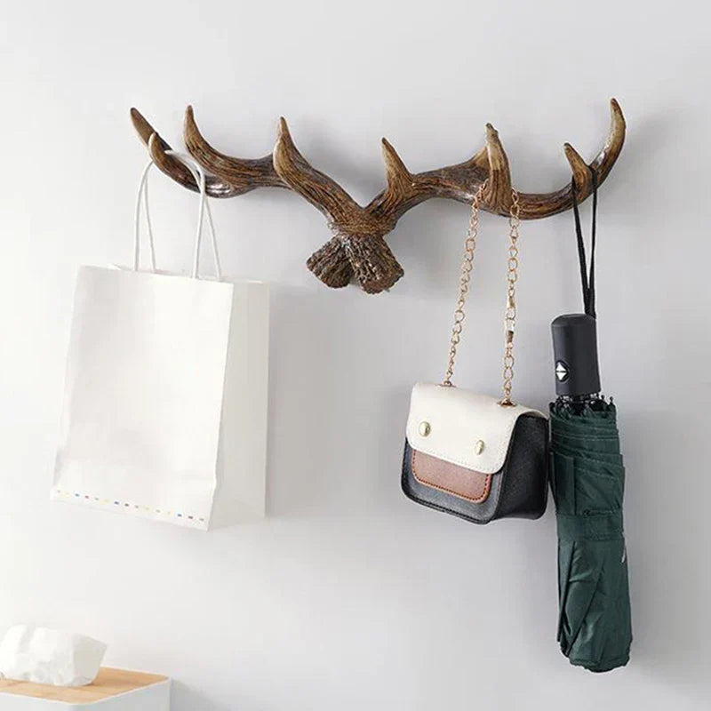 Nordic Vintage Antler Decorative Hooks Wall Hanging Clothes and Hats Hooks High-Quality Home Decor Antler Resin Statue Craft