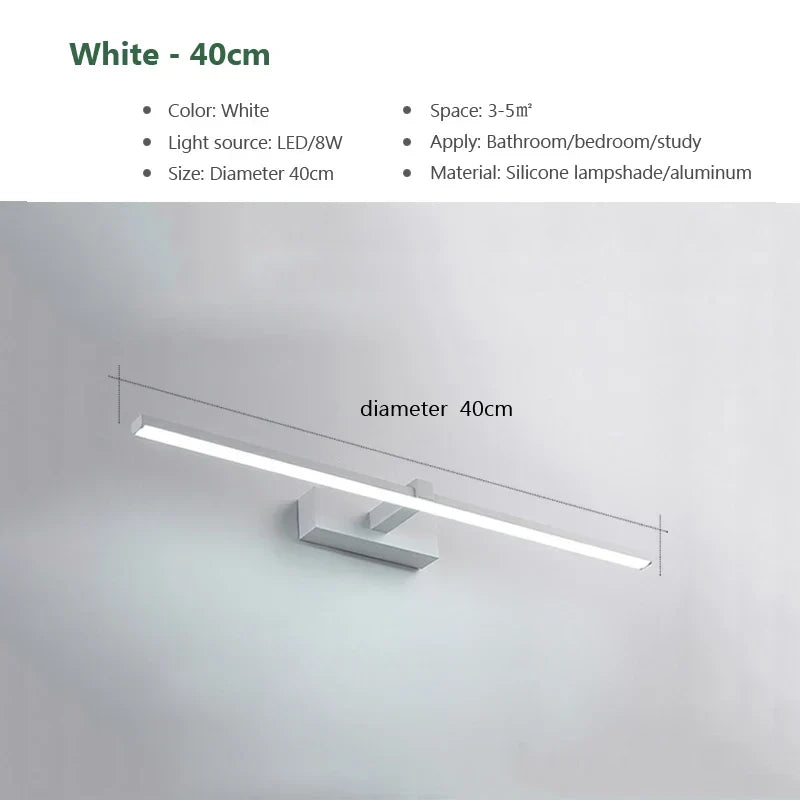 Modern LED Wall Light for Bathroom – 3-Color Adjustable Light Aluminum LED Mirror Lamp for Makeup and Bathing
