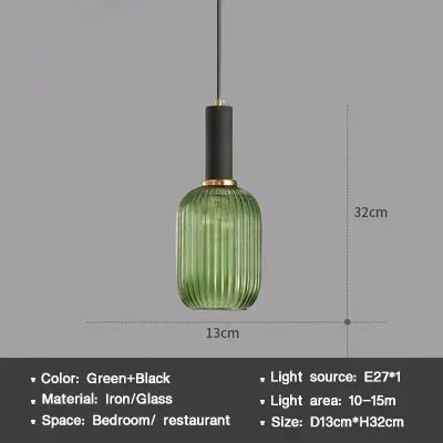 Modern Nordic Glass Pendant Light – Single Head LED Hanging Lamp for Dining Room, Bedroom, Cafe, and Study – White, Green, Cognac & More