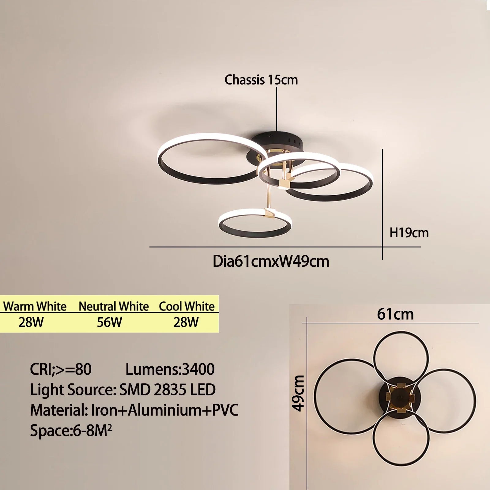 Modern LED Ceiling Chandelier – Dimmable Light with Remote & App Control, Gold/Chrome/Black Finish, for Living Room & Bedroom